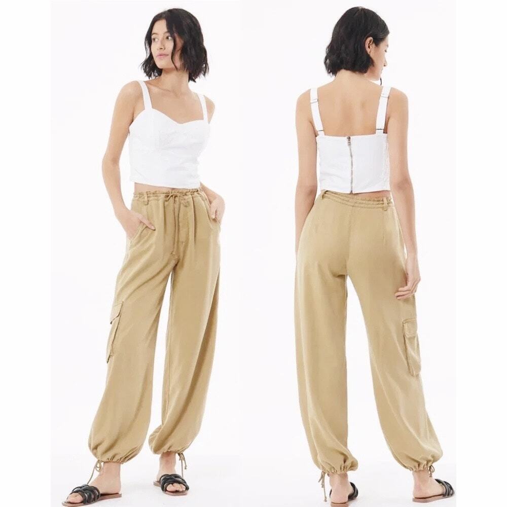 YFB YOUNG FABULOUS & BROKE Klem Baggy Tencel Jogger Pants in Beige PATCHED Sz M